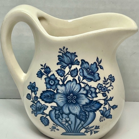 McCoy Cream and Blue Floral Ceramic Pitcher - Picture 1 of 7